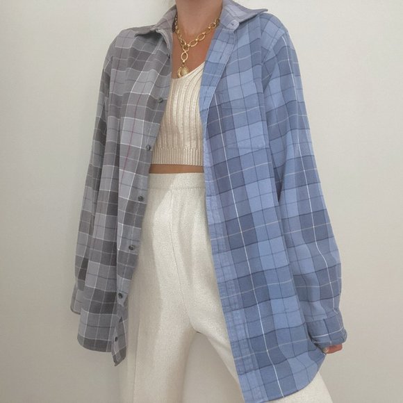 Reworked Franken Flannel in Grey & Blue - Picture 2 of 10